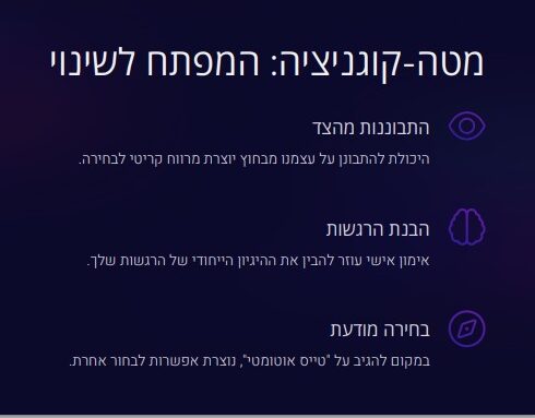 אימון אישי ככלי לפיתוח מטה-קוגניציה: להבין רגשות, להתבונן מבחוץ, ולבחור אחרת