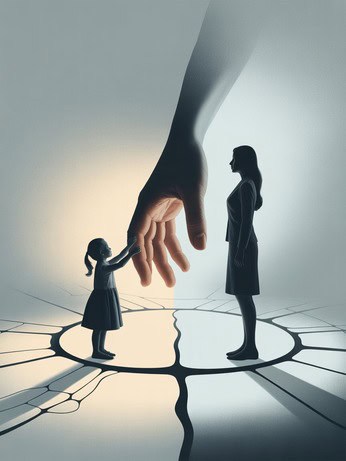 אישה פוגשת את הילדה הפנימית שלה – המחשה חזותית לתהליך של אימון אישי לחיים בדגש רגשי וריפוי עצמי