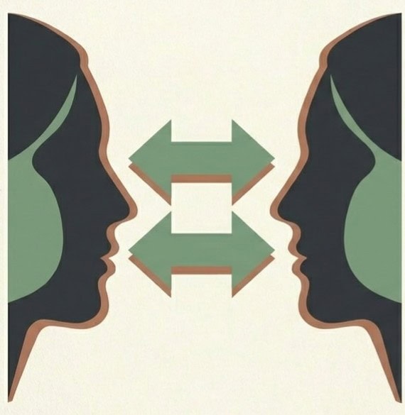 אשליה אופטית של שני פרופילים זה מול זה המייצגת השתקפות רגשית.